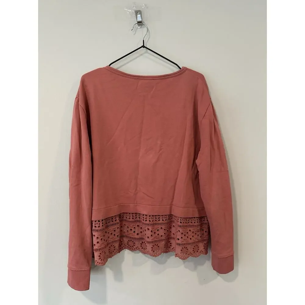 J CREW Eyelet Ruffle Eyelet Hem Sweatshirt Size Large 2633